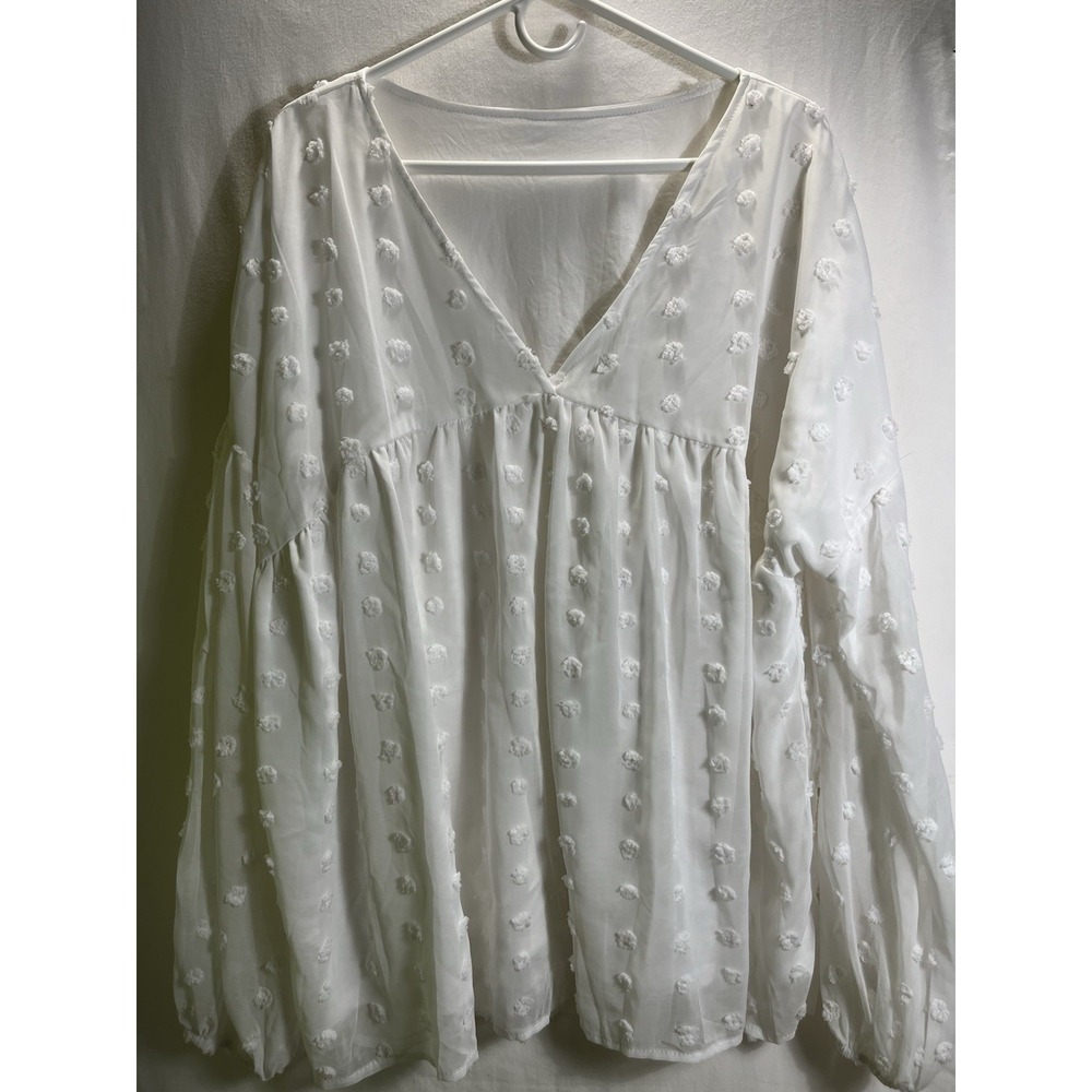 Women's 3X Pullover Babydoll Feminine Peplum Top Lined Poet Sleeve Swiss Dot